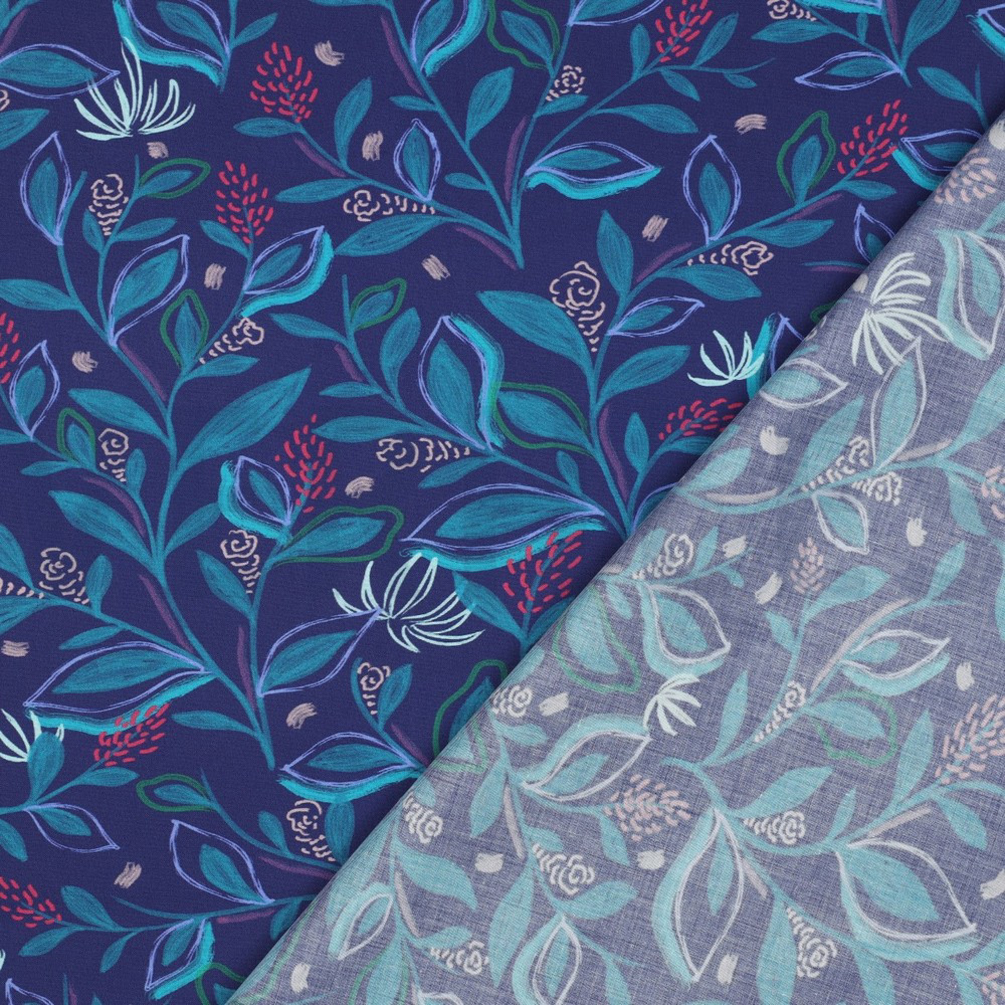KATOENEN POPLIN DIGITAAL BLADEREN KOBALTBLAUW (high resolution) #4