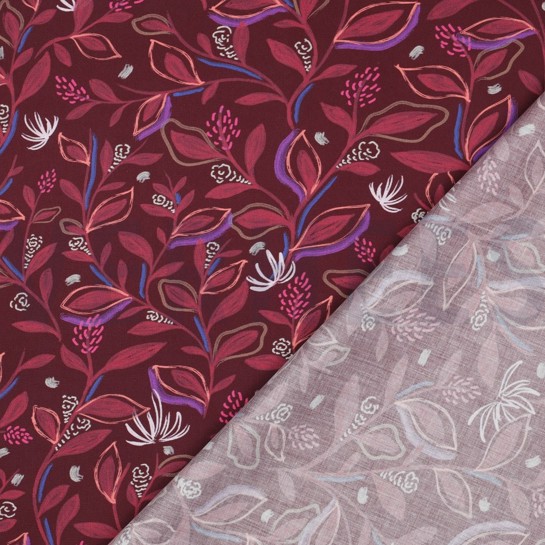 FINE POPLIN DIGITAL LEAVES BURGUNDY #7