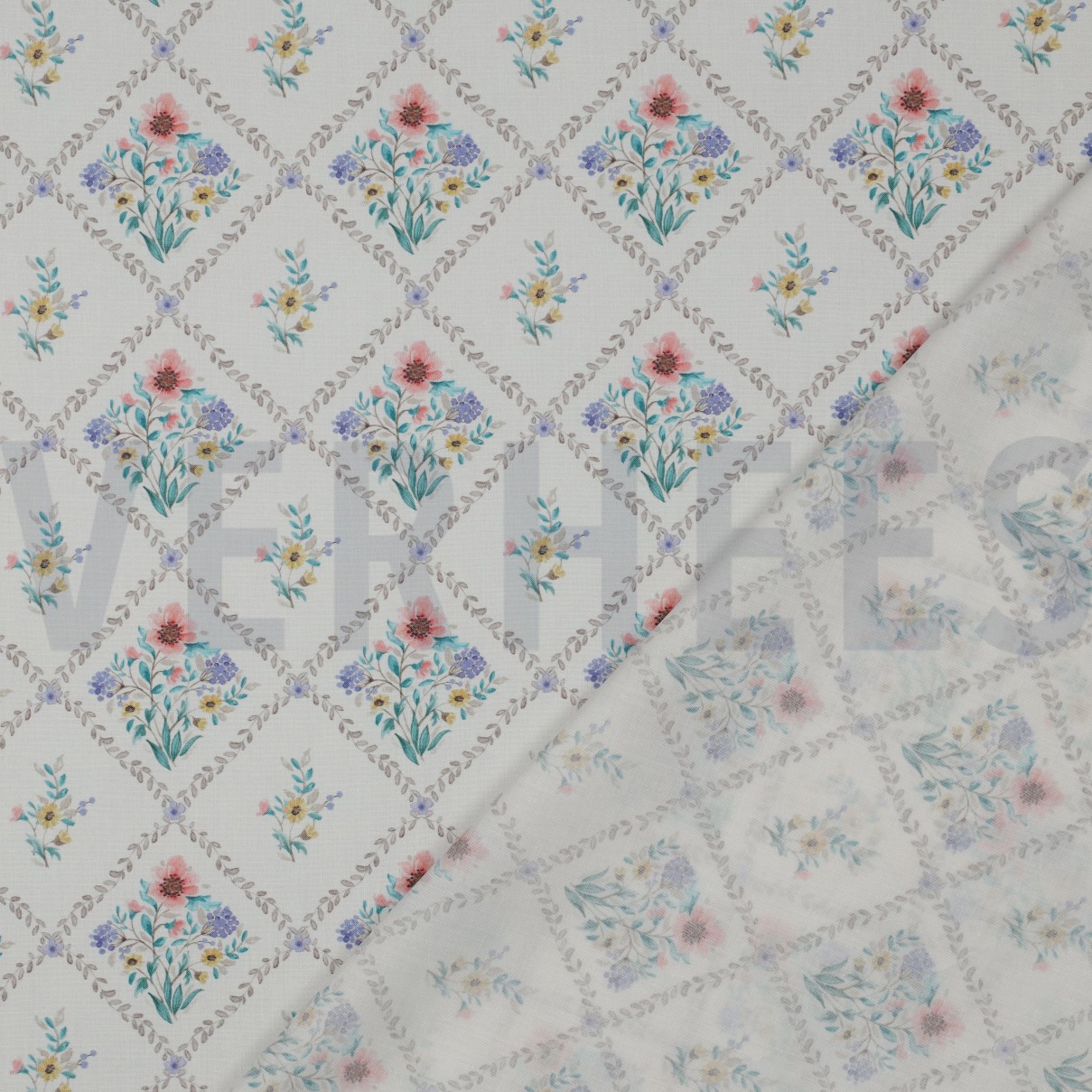 FIJNGEWEVEN KATOENEN POPLIN DIGITAAL BLOEMEN GEBROKEN WIT #7