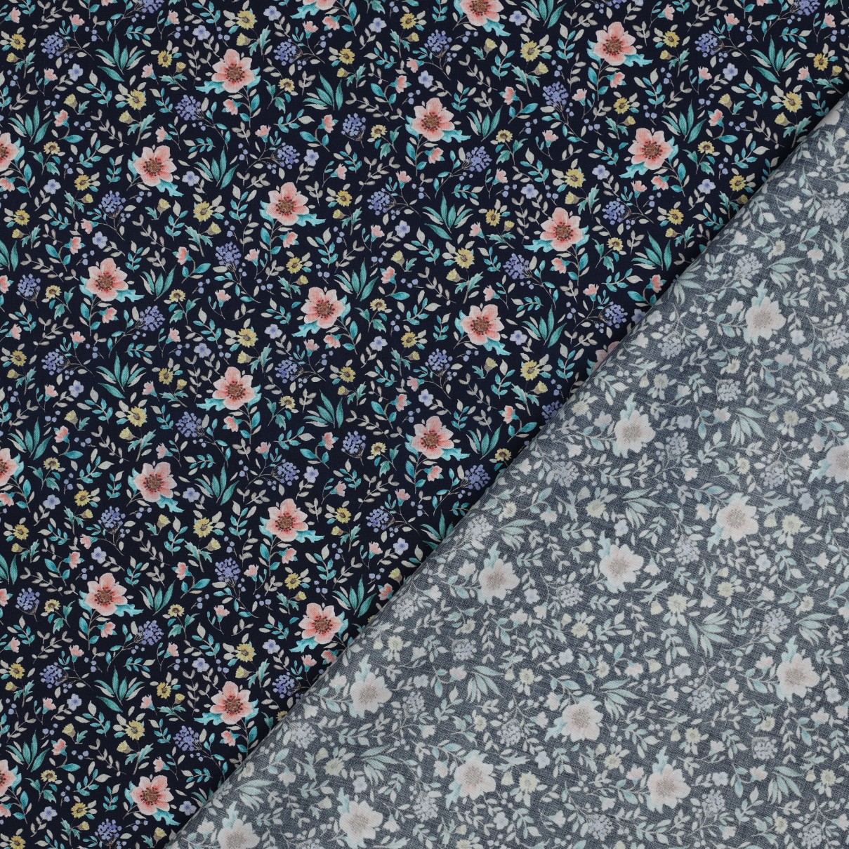 FIJNGEWEVEN KATOENEN POPLIN DIGITAAL BLOEMEN MARINEBLAUW #7