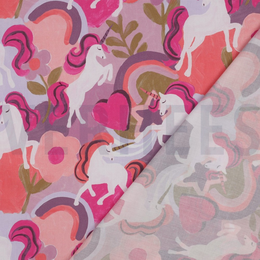 POPELINE DE COTON TISSAGE FIN DIGITAL LICORNES MAUVE #7