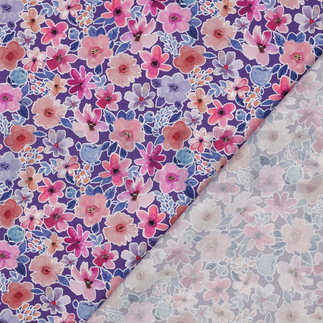 FINE POPLIN DIGITAL FLOWERS PURPLE #7
