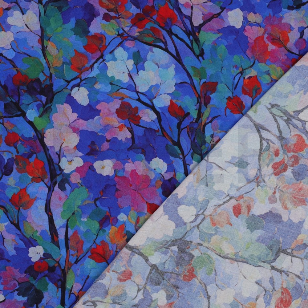 VISCOSE RADIANCE DIGITAL LEAVES COBALT #7