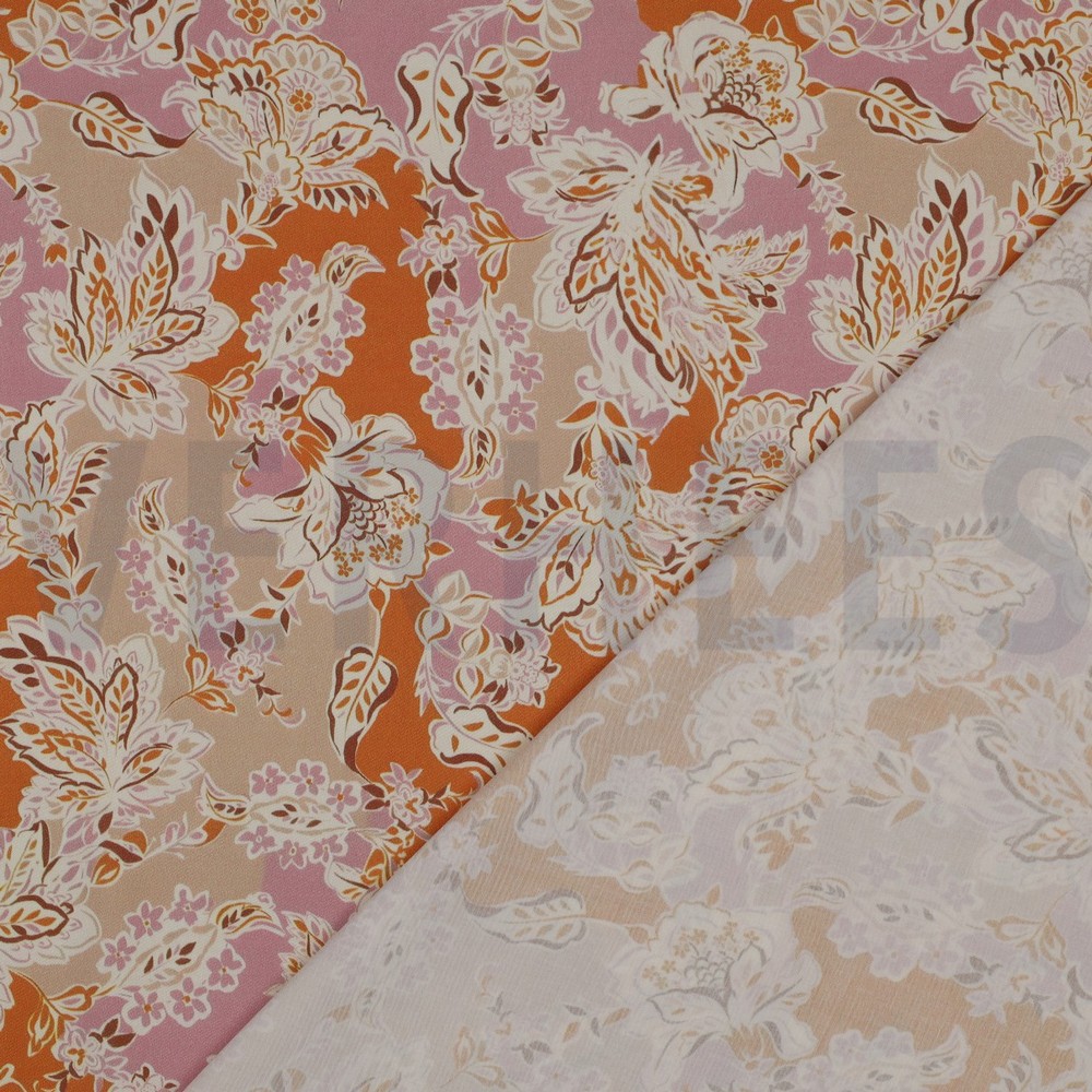 VISCOSE SATIJN DIGITAAL BLOEMEN ORANJE #7