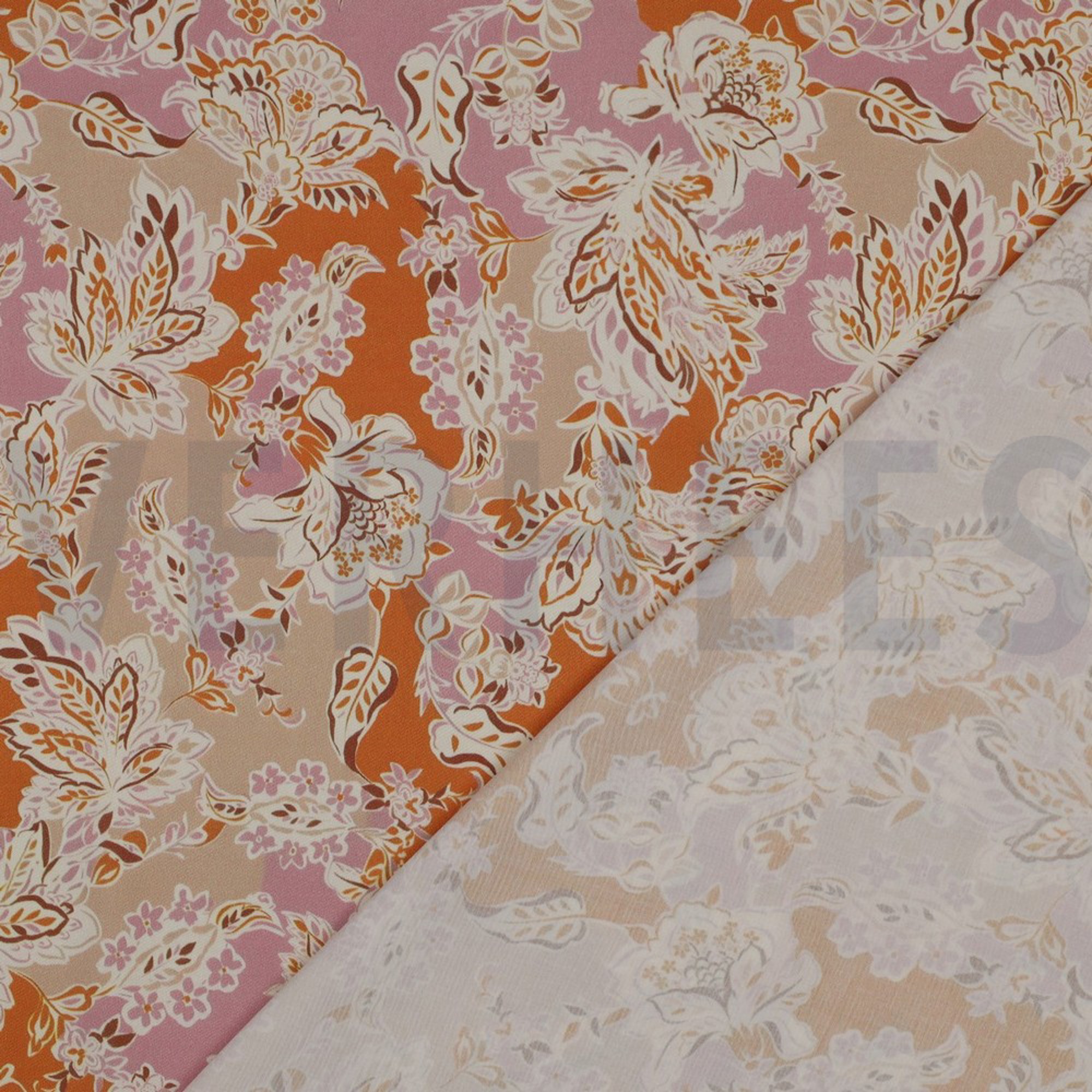 VISCOSE SATIN DIGITAL FLEURS ORANGE (high resolution) #4