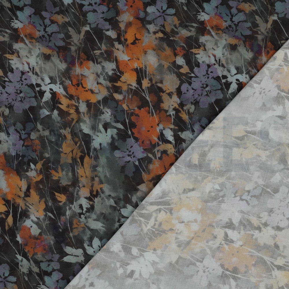 VISCOSE SATIN DIGITAL FLOWERS BLACK #7