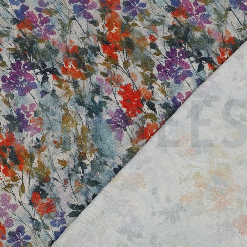 VISCOSE SATIN DIGITAL FLOWERS OFF WHITE #7