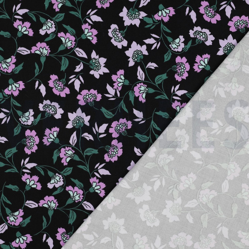 VISCOSE ROSELLA STRETCH BLOEMEN ZWART #7