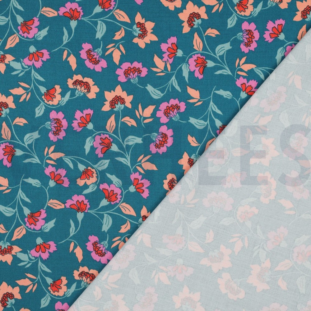 VISCOSE ROSELLA STRETCH FLEURS PÉTROLE #7