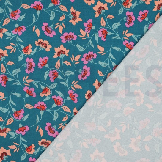 VISCOSE ROSELLA STRETCH FLOWERS PETROL #7