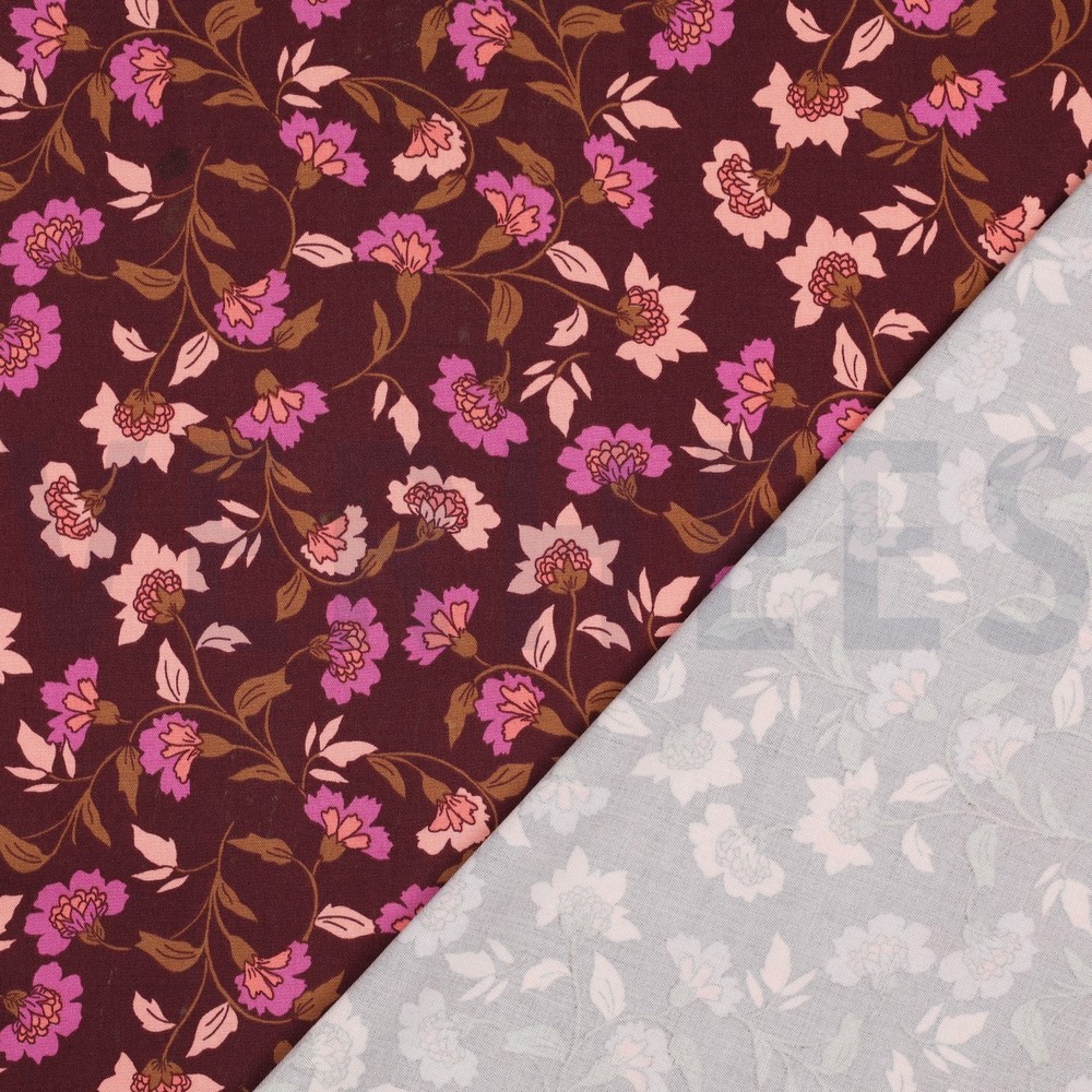 VISCOSE ROSELLA STRETCH FLOWERS BURGUNDY #7