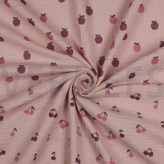 DOUBLE GAZE DE COTON FRUITS ROSE TENDRE #7