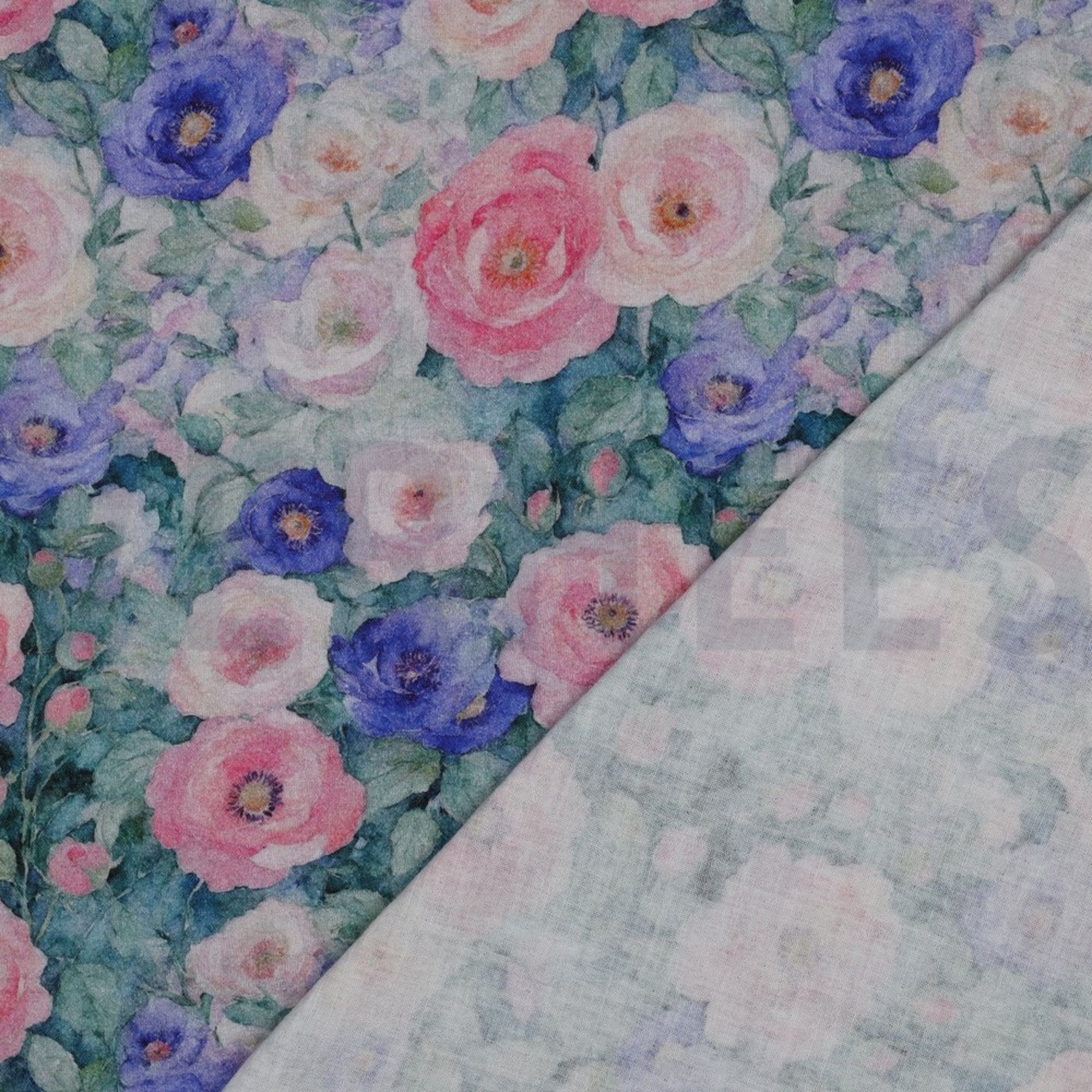 DOUBLE GAZE DE COTON FLEURS PÉTROLE (high resolution) #4