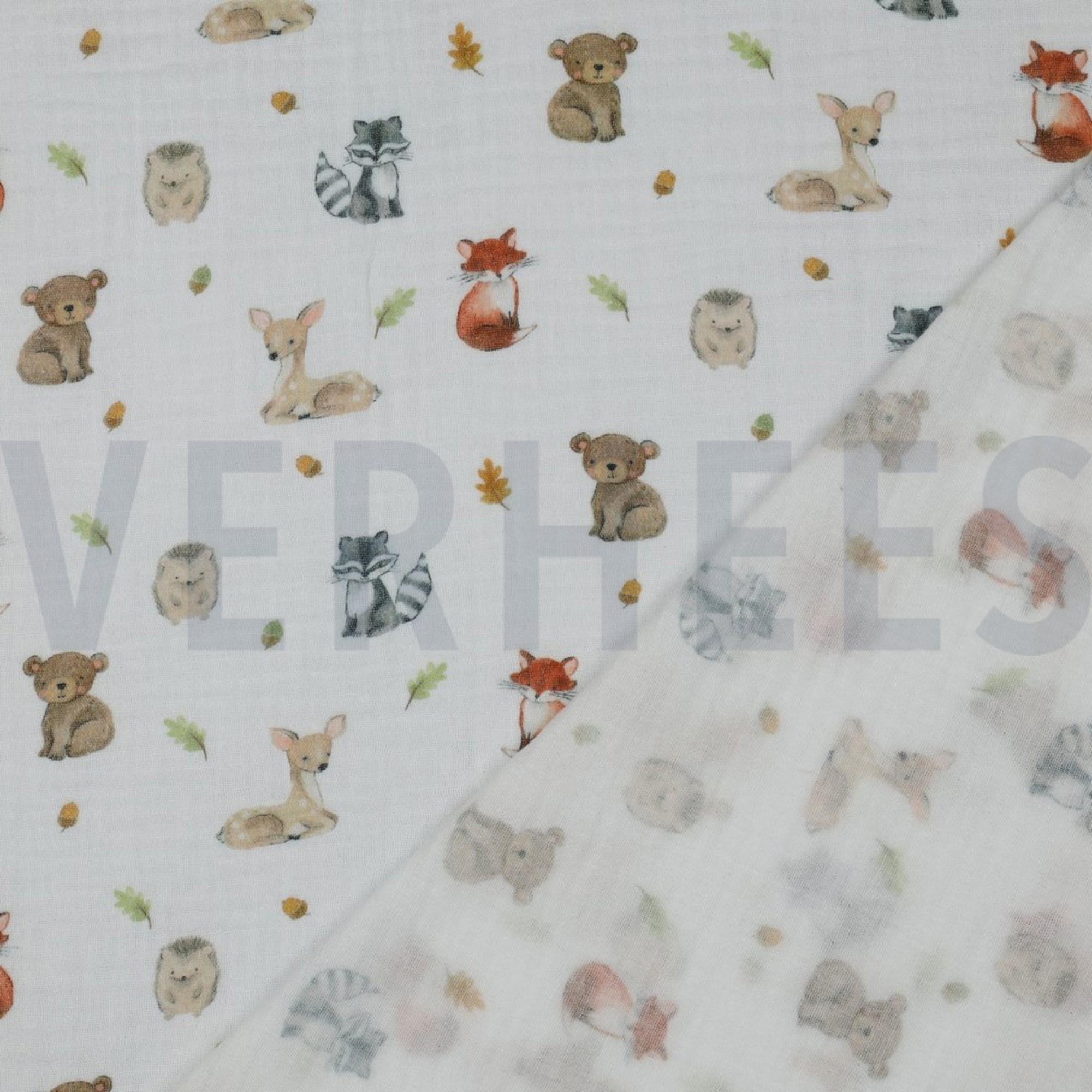 DOUBLE GAUZE DIGITAL FOREST ANIMALS WHITE (high resolution) #4