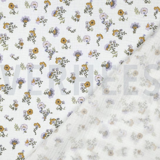 DOUBLE GAUZE GOTS BLOEMEN WIT #7