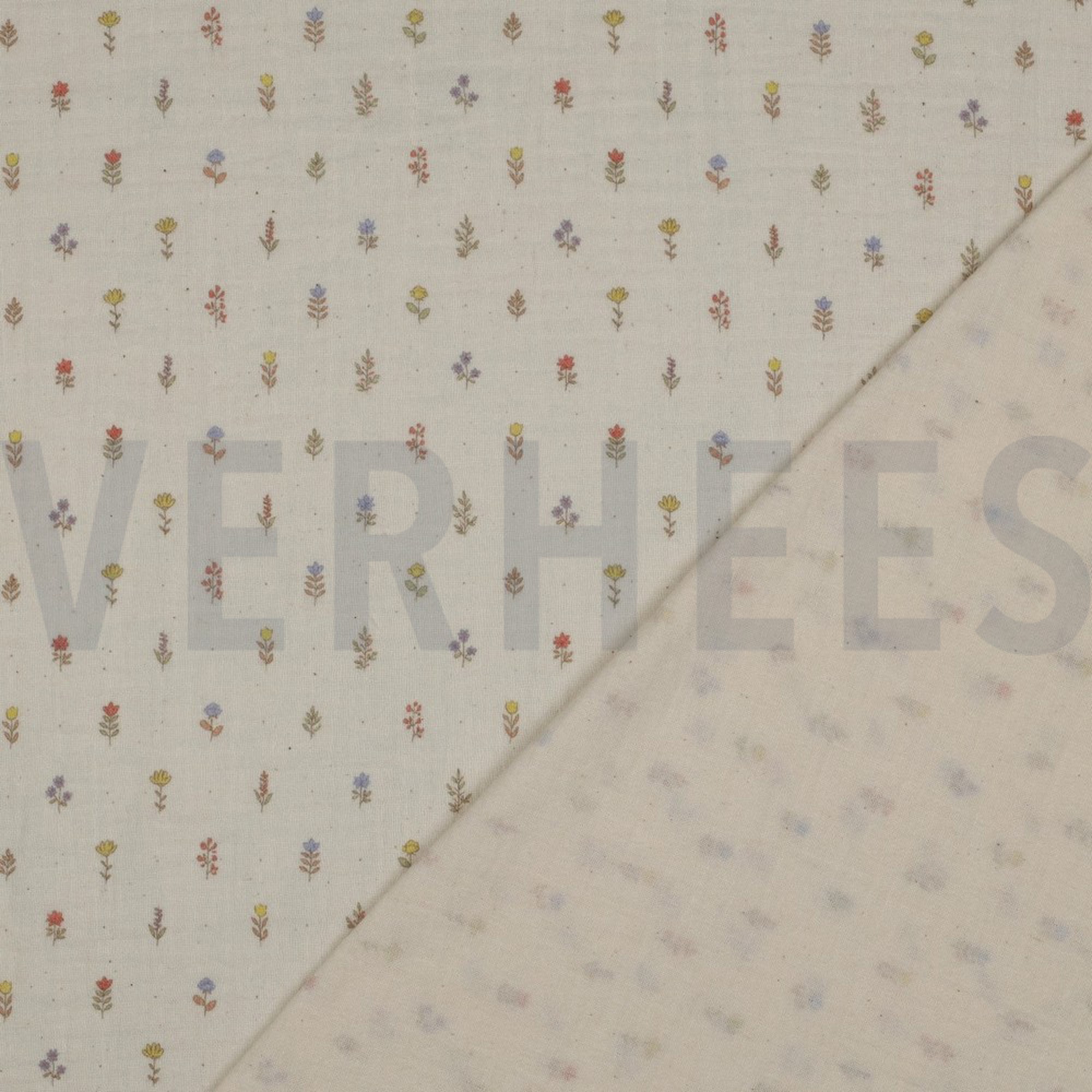 DOUBLE GAZE DE COTON GOTS DIGITAL  FLEURS NATUREL (high resolution) #4