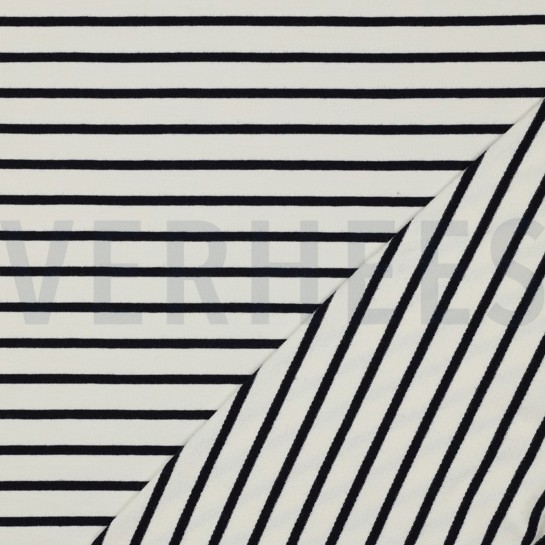 FRENCH TERRY GARENGEVERFD STREPEN ÉCRU/DONKERBLAUW #7