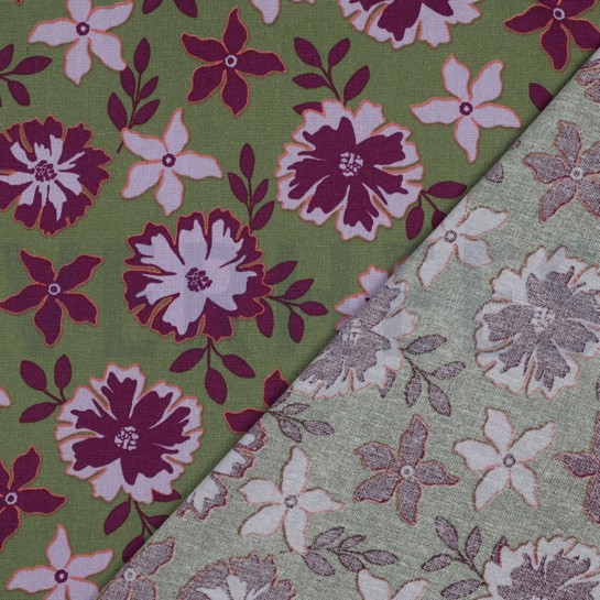 LINEN VISCOSE FLOWERS GREEN #7