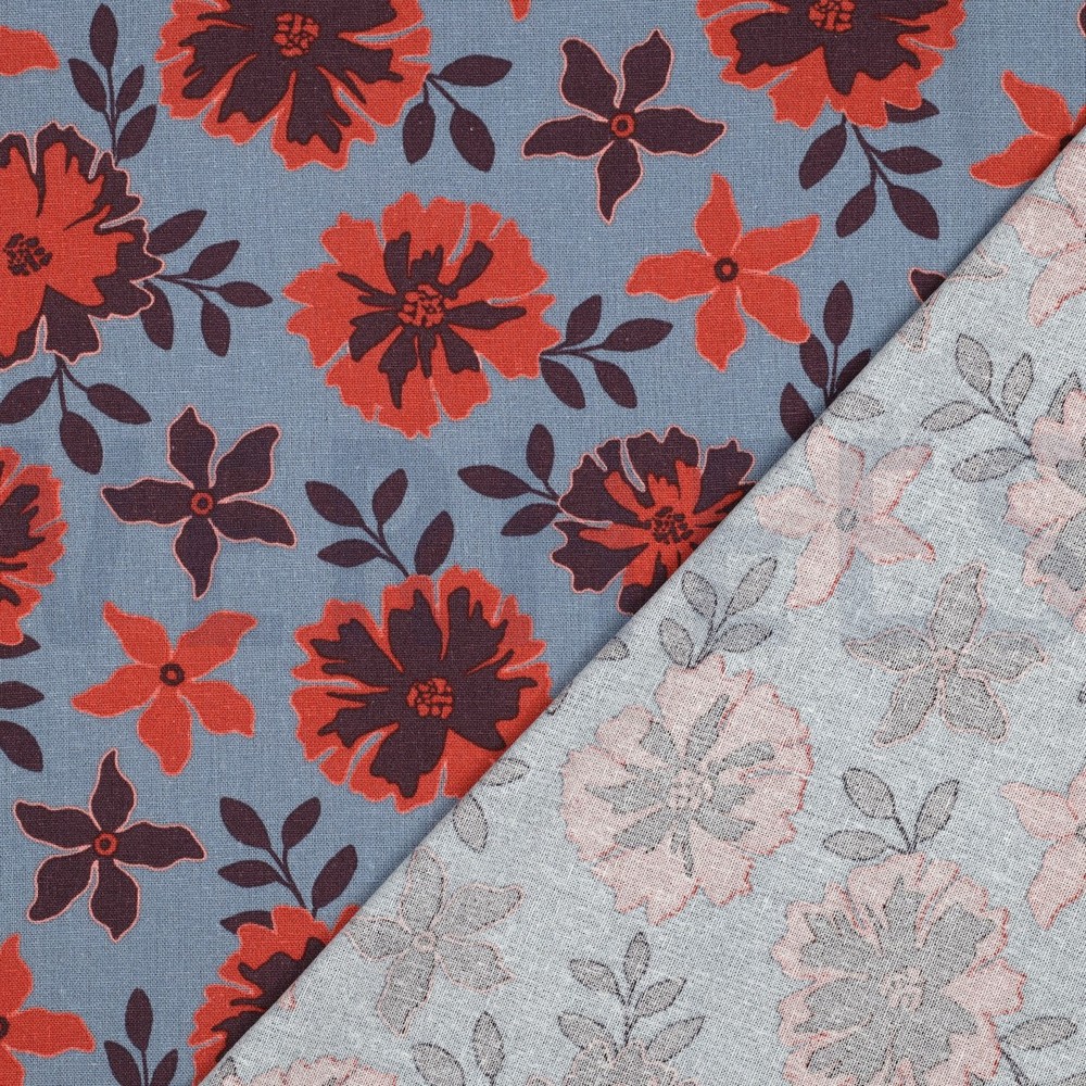 LIN VISCOSE FLEURS BLEU #7