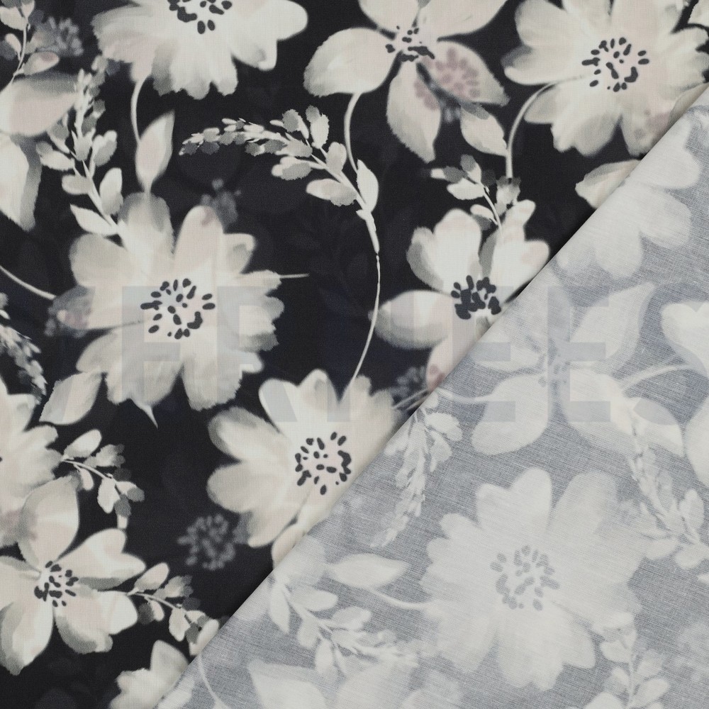 BAUMWOLLE VISKOSE DIGITAL BLUMEN SCHWARZ #7