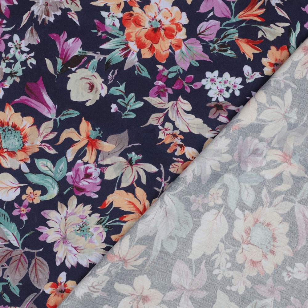 COTTON VISCOSE DIGITAL FLOWERS NAVY #7