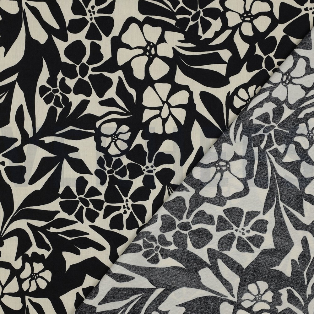 BAUMWOLLE VISKOSE BLUMEN SCHWARZ #7