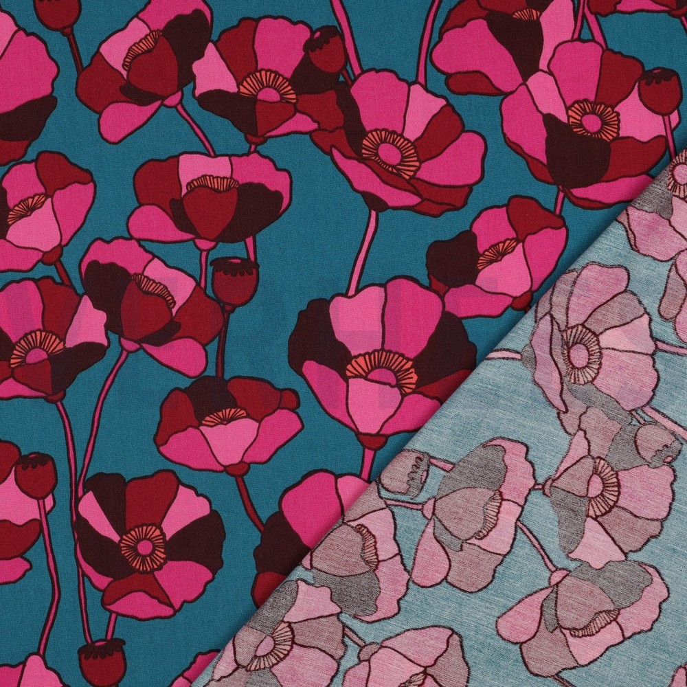 COTTON VISCOSE FLOWERS PETROL #7