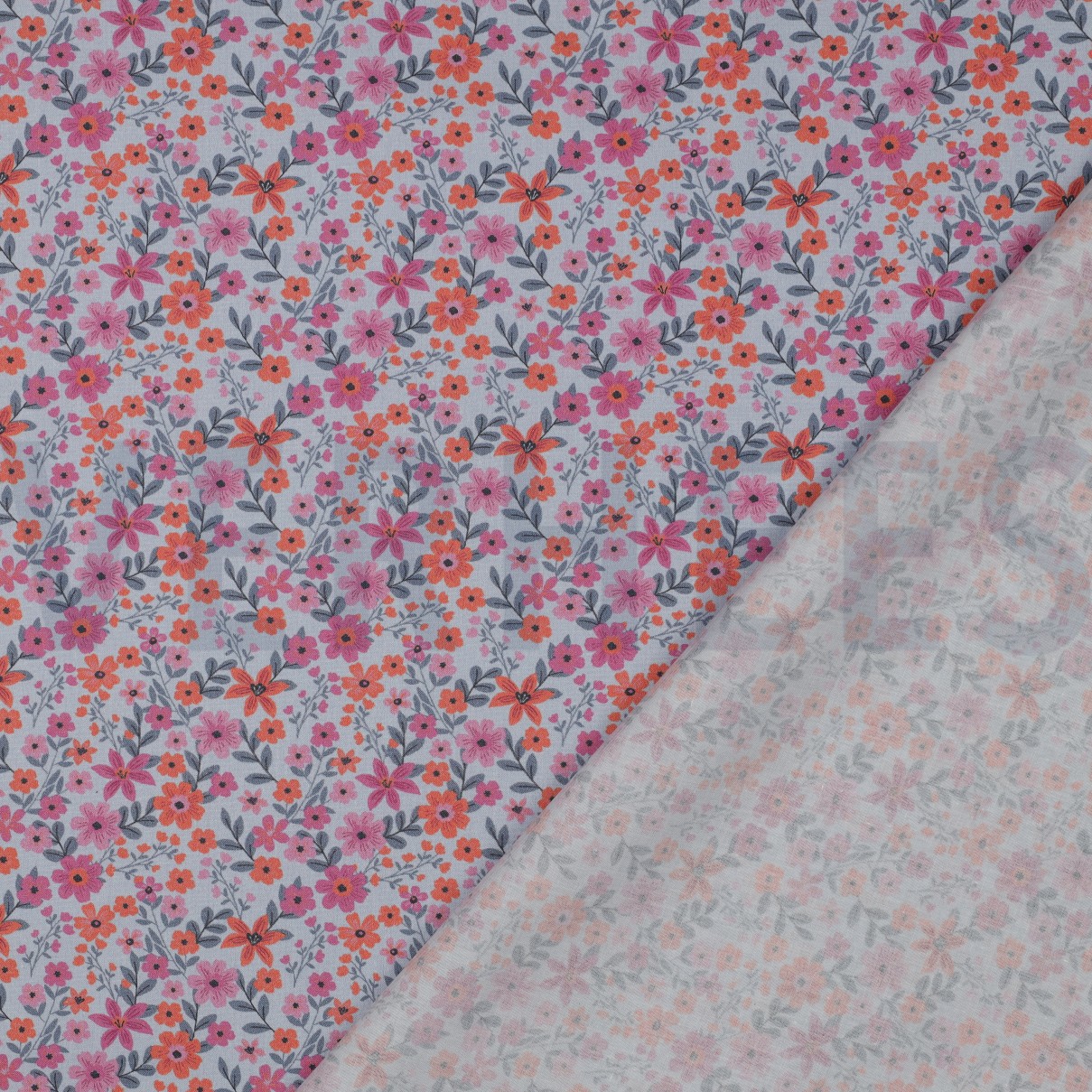 FINE POPLIN GOTS FLOWERS LIGHT BLUE #7
