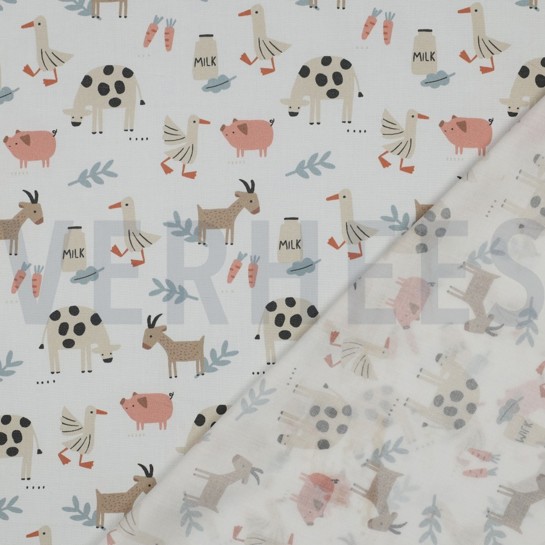FINE POPLIN GOTS FARM ANIMALS WHITE #7