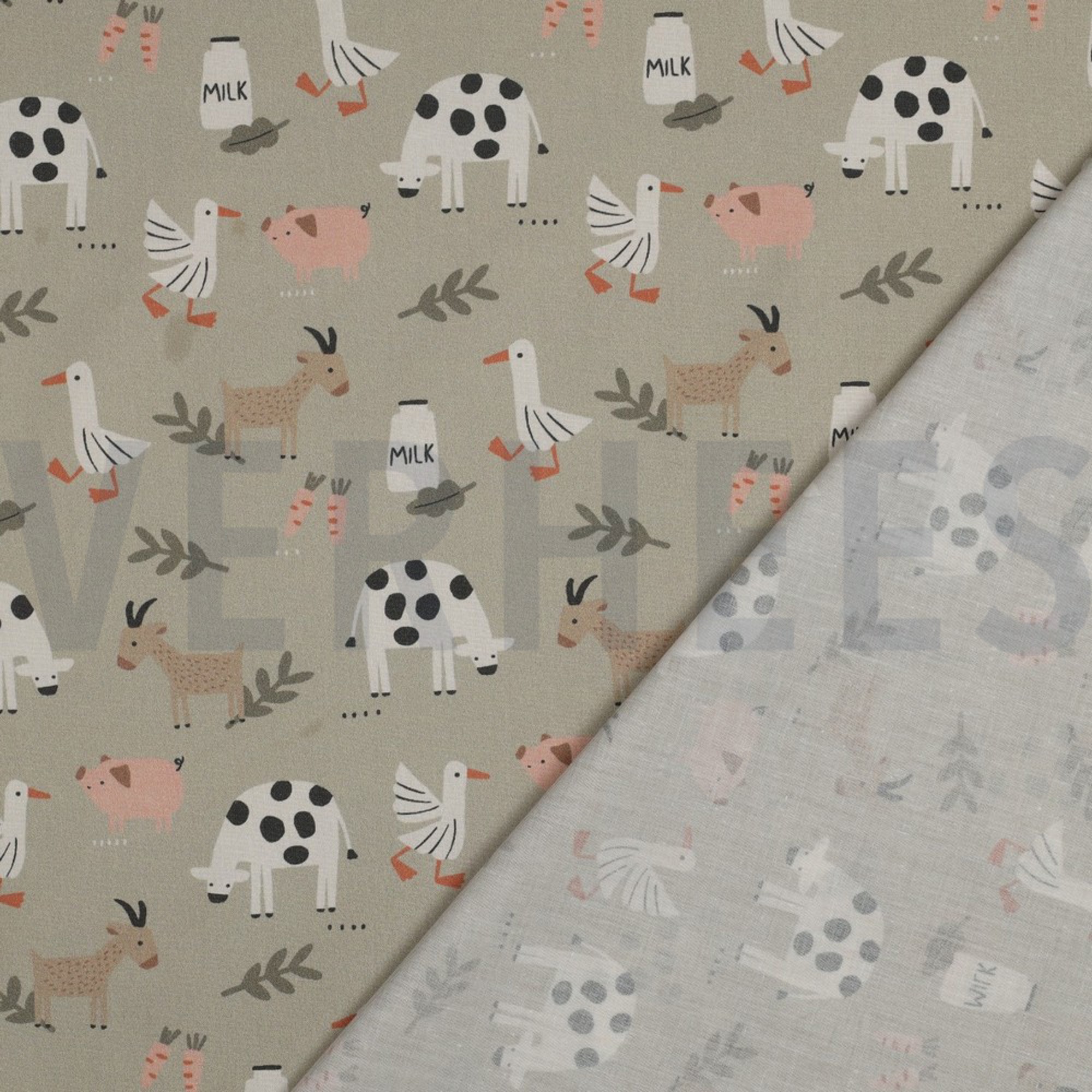 FINE POPLIN GOTS FARM ANIMALS SAGE (high resolution) #4