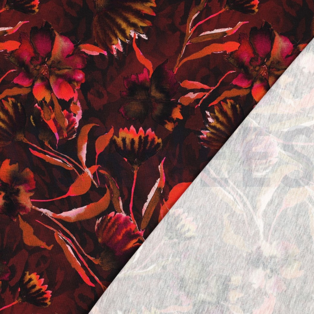 JERSEY DIGITAL BLUMEN BORDEAUXROT #7
