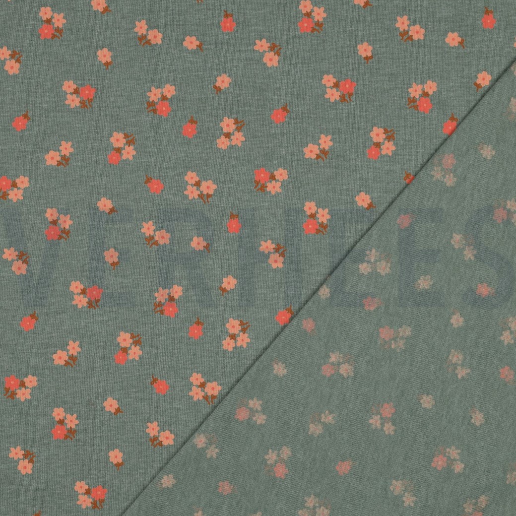 JERSEY MELANGE FLOWERS DARK MINT #7