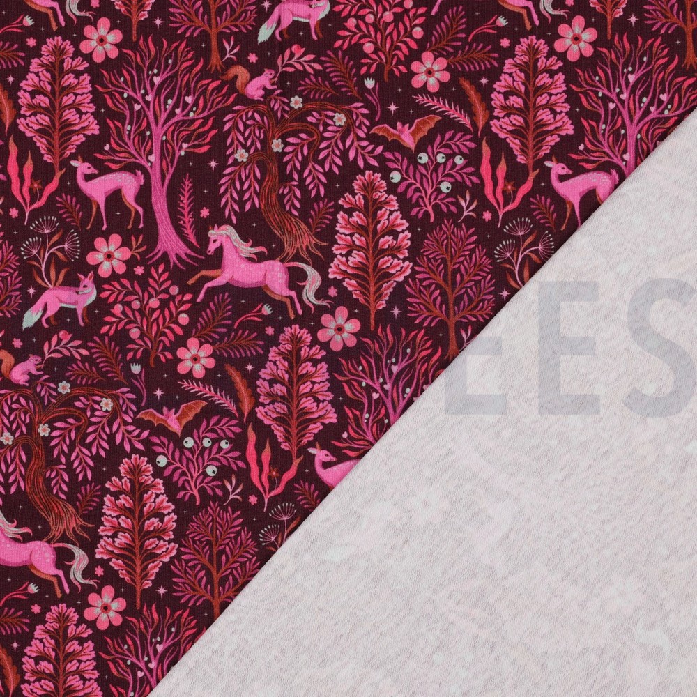 FRENCH TERRY DIGITAL FOREST ANIMALS BURGUNDY #7