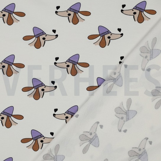 FRENCH TERRY DOGS AND HEARTS OFF WHITE #7