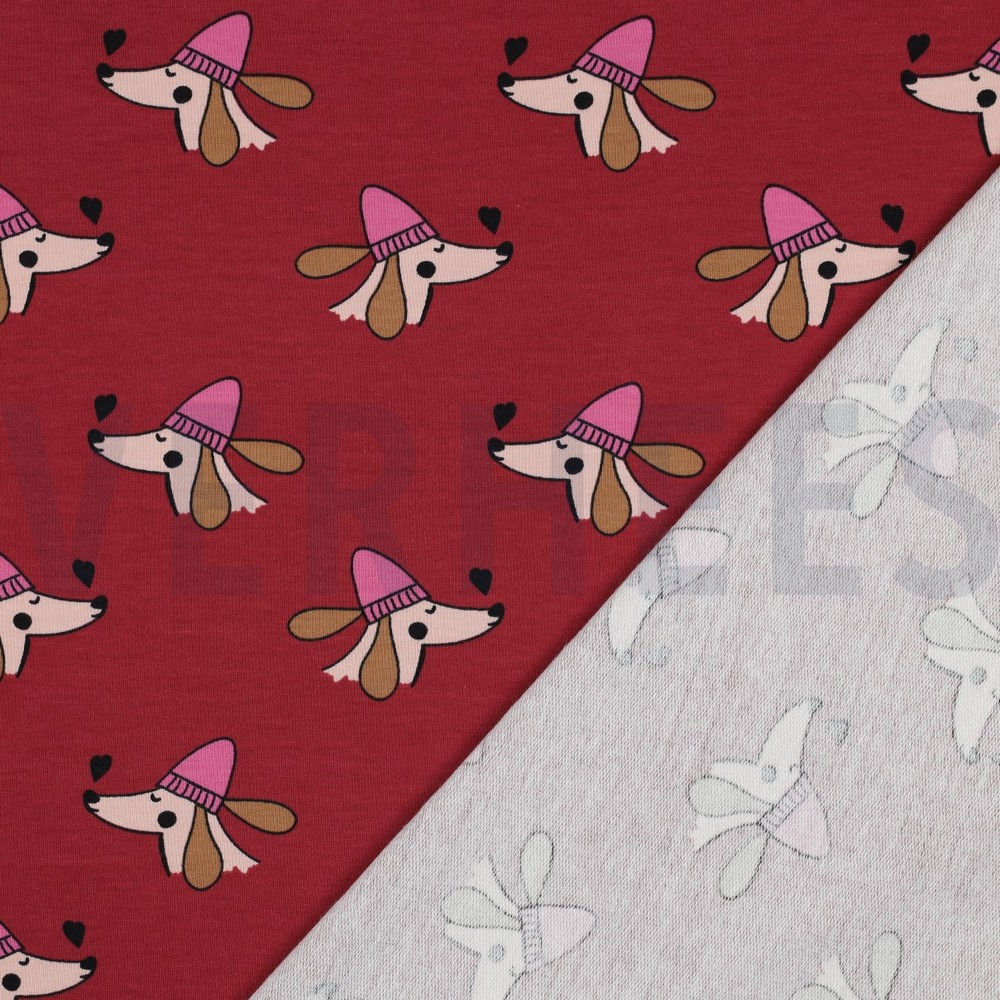 FRENCH TERRY HUNDE UND HERZEN ROT #7