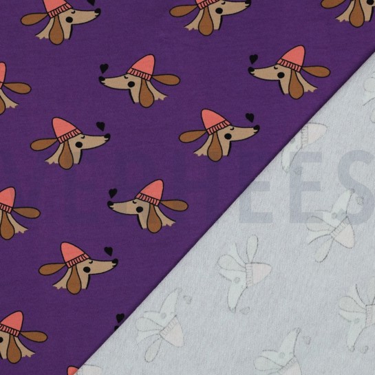 FRENCH TERRY DOGS AND HEARTS PURPLE #7