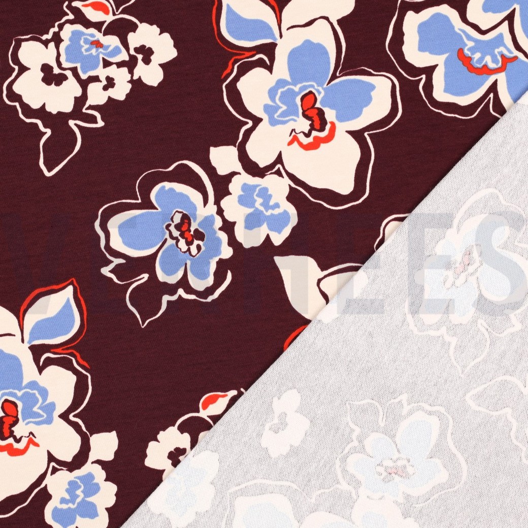 FRENCH TERRY FLOWERS BURGUNDY #7