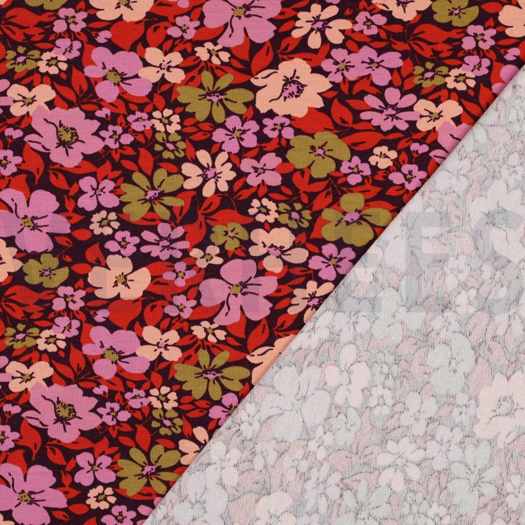 FRENCH TERRY BLOEMEN BORDEAUXROOD / ROOD #7
