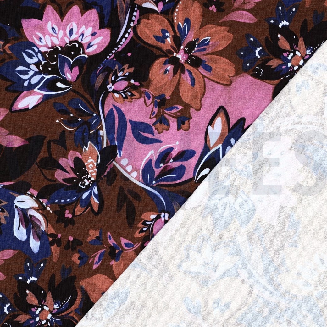 FRENCH TERRY DIGITAL FLOWERS BROWN #7