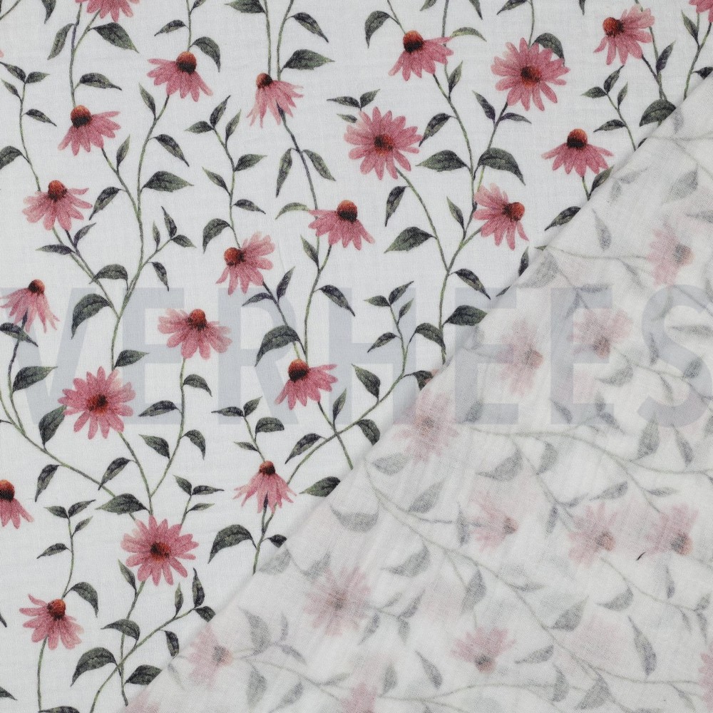 DOUBLE GAUZE GOTS DIGITAL FLOWERS WHITE #7