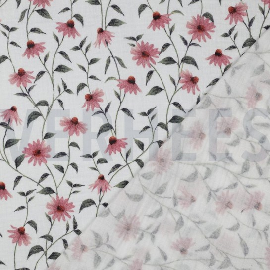 DOUBLE GAUZE GOTS DIGITAAL BLOEMEN WIT #7