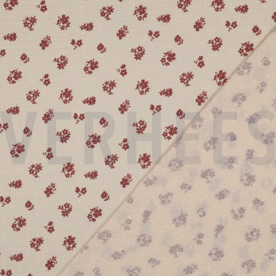 DOUBLE GAZE DE COTON DOBBY FLEURS PÊCHE #7