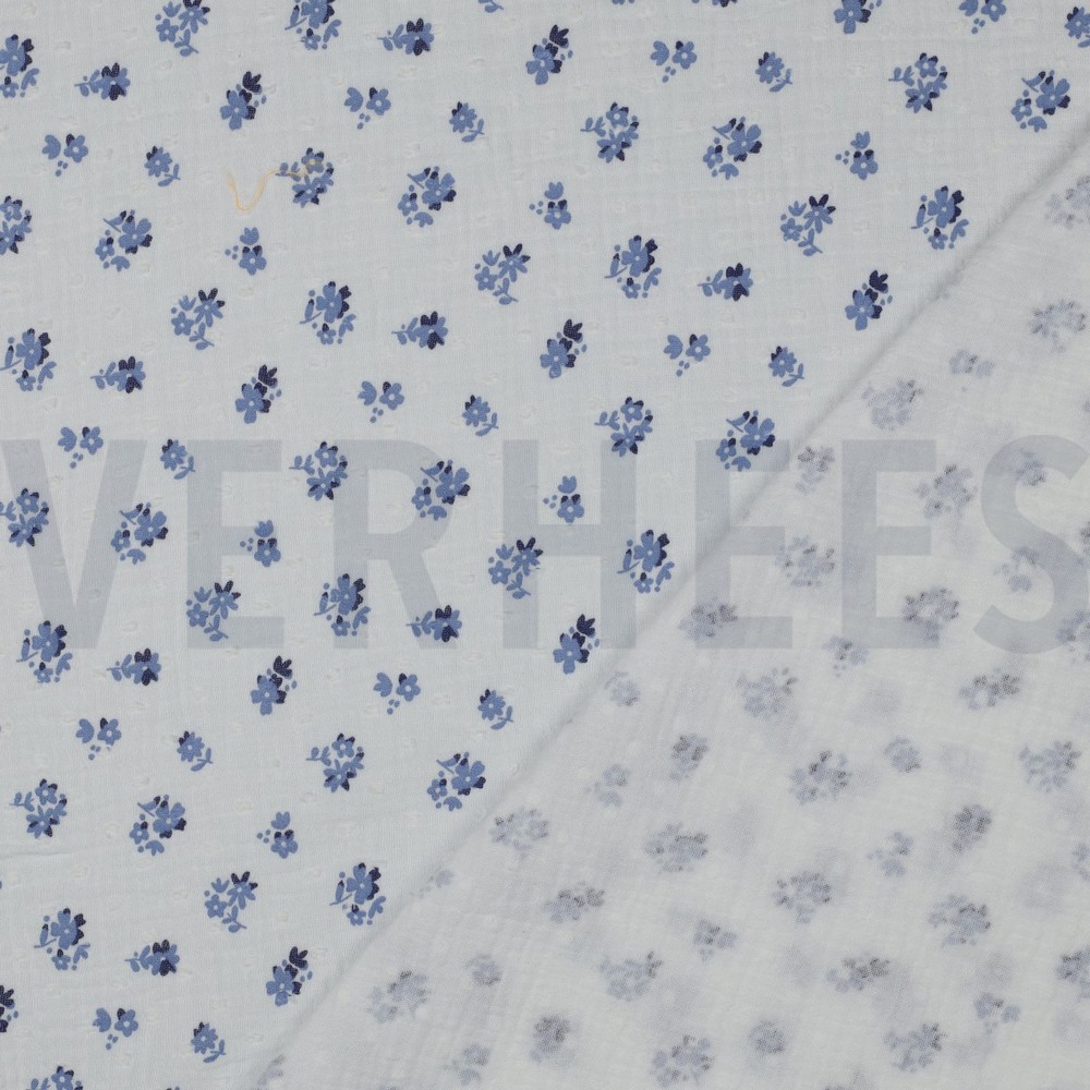 DOUBLE GAZE DE COTON DOBBY FLEURS BLANC #7