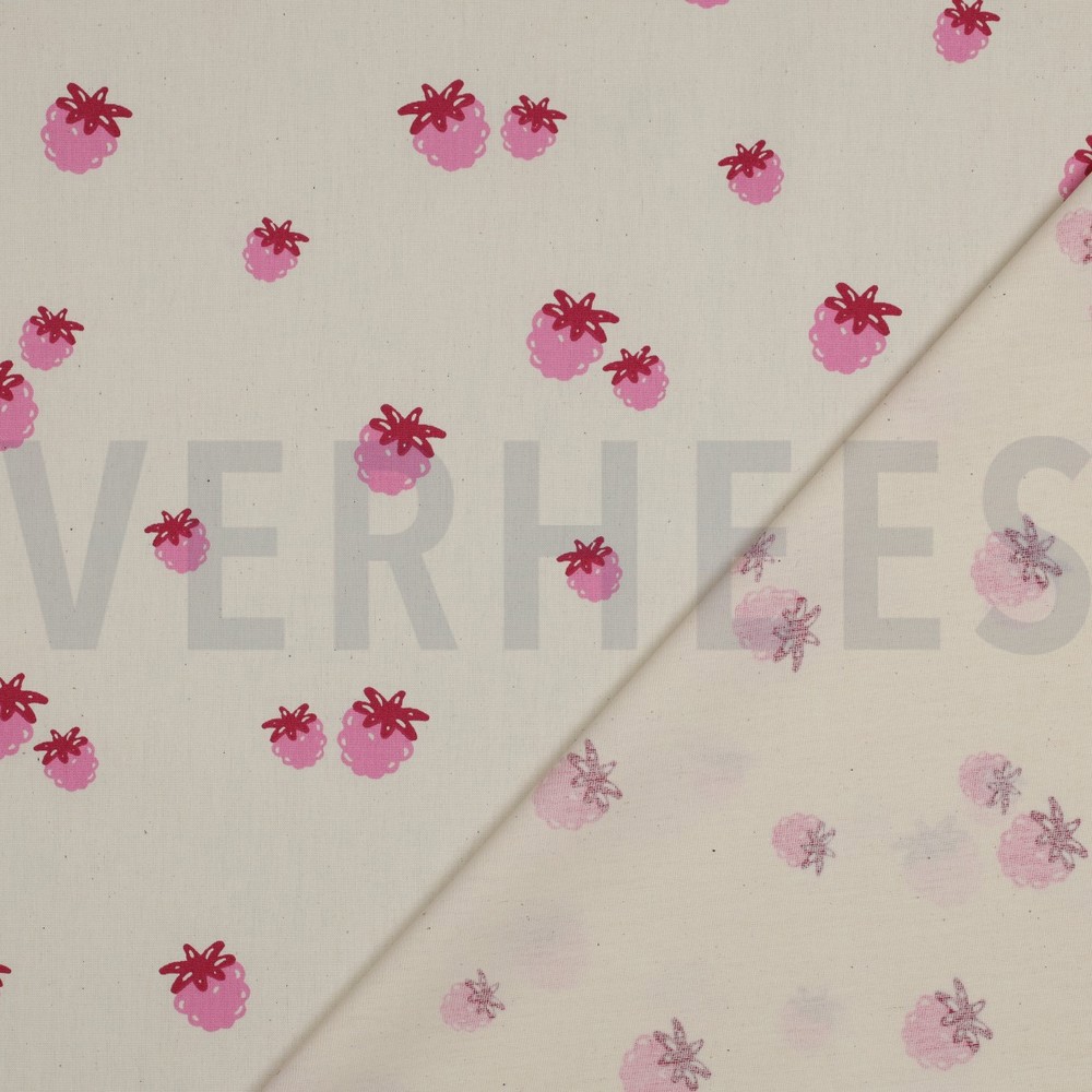 POPELINE DE COTON GOTS NATUREL BAIES NATUREL/FUCHSIA #7
