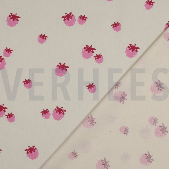 BAUMWOLLE POPELINE GOTS NATURAL BEEREN NATUR/FUCHSIA #7
