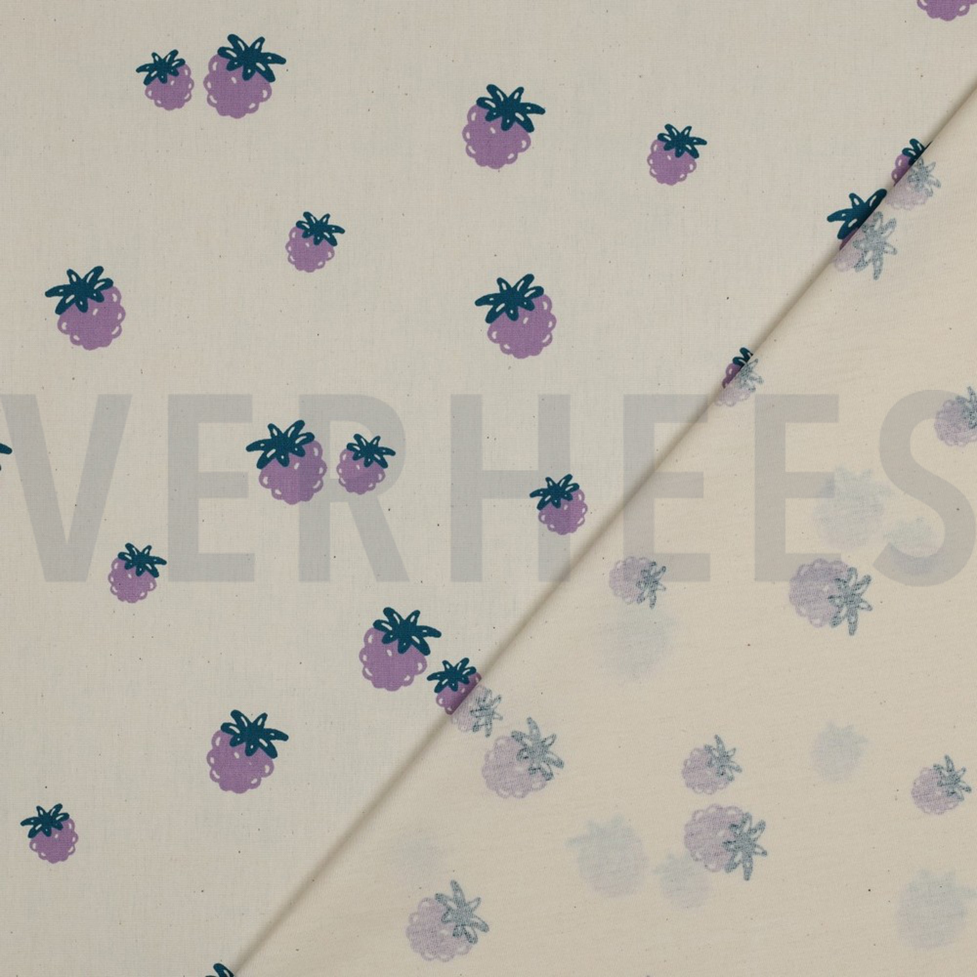 BAUMWOLLE POPELINE GOTS NATURAL BEEREN NATUR/PETROL (high resolution) #4