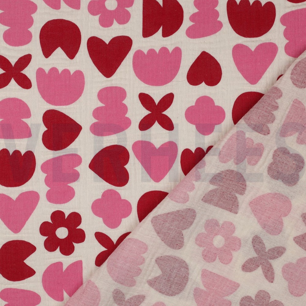 DOUBLE GAUZE GOTS NATUREL LIEFDEVORMEN NATUREL/FUCHSIA #7