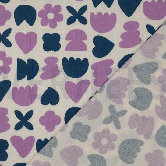 DOUBLE GAZE DE COTON GOTS NATUREL FORMES D’AMOUR NATUREL/PÉTROLE #7