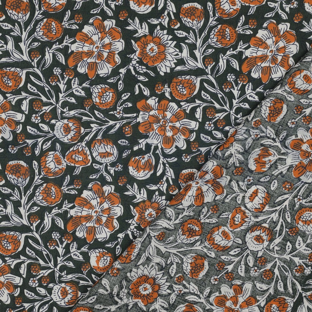 HANDCRAFTED BLOCK-PRINTED COTTON FLOWERS GREEN #7