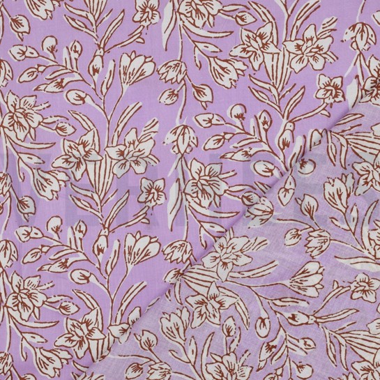 HANDCRAFTED BLOCK-PRINTED COTTON FLOWERS LILAC #7